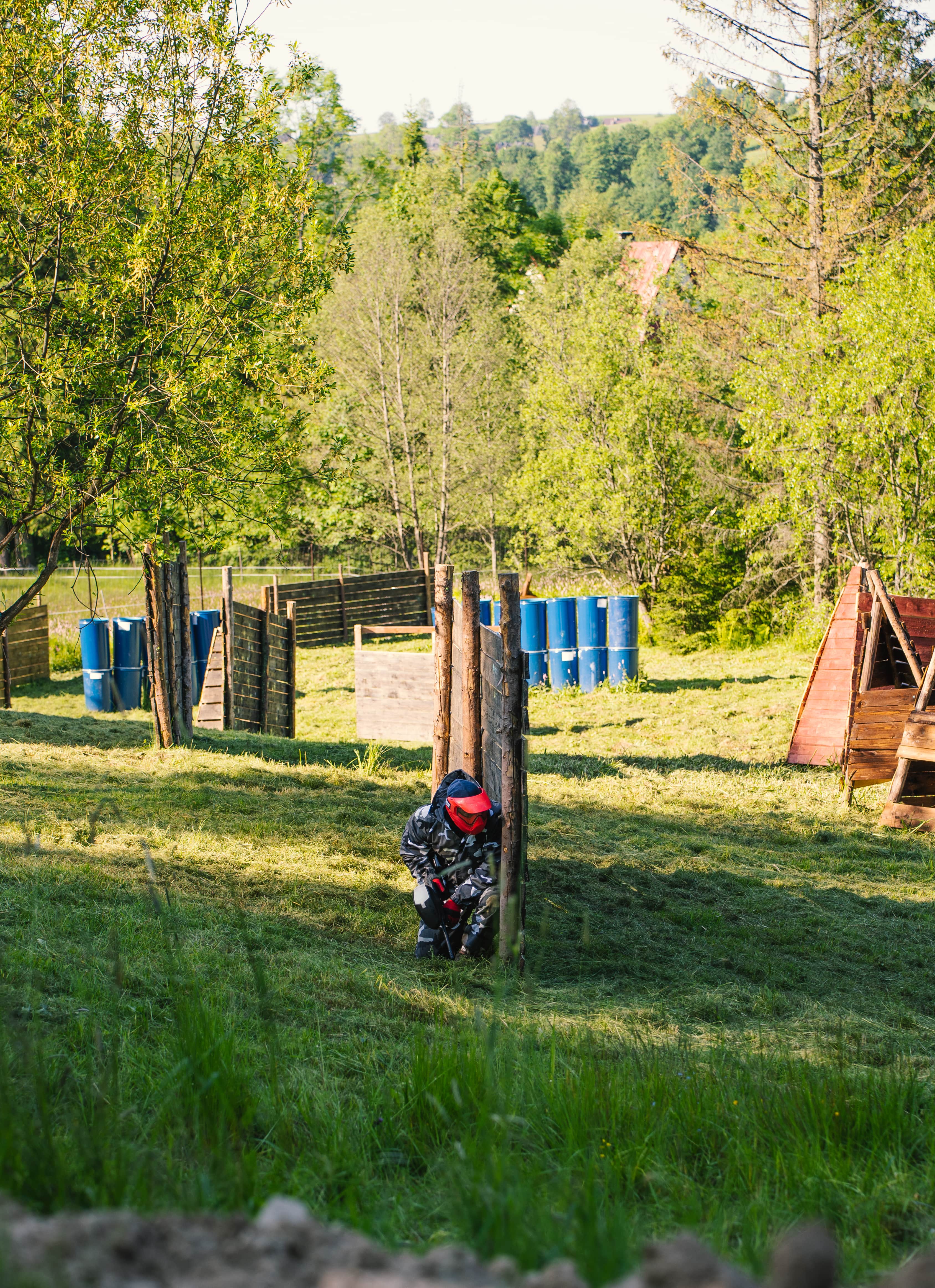 Players in full paintball gear